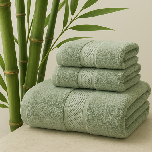 Bamboo Viscose Luxury Bath Towel Set - Set of 3 Pieces Bathroom Bath Towels 3 Sizes, Ultra Soft Zero Twist Made 70% Viscose from Bamboo Fiber & 30% Cotton, Super Lightweight Absorbent Unisex