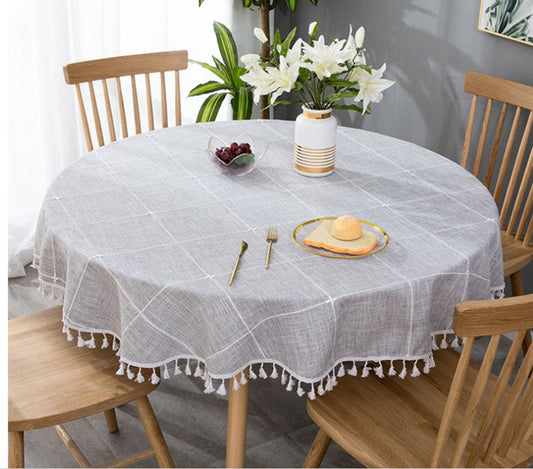 Round Luxury Tablecloth -Linen with Orginal Cotton Table Cover for Indoor & Outdoor, Heavy Weight Tabletop Artificial linens Decoration, Heavy Weight Elegant 55” Diameter Table Covers