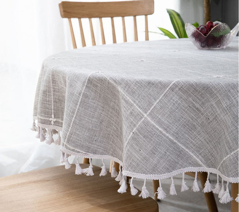 Round Luxury Tablecloth -Linen with Orginal Cotton Table Cover for Indoor & Outdoor, Heavy Weight Tabletop Artificial linens Decoration, Heavy Weight Elegant 55” Diameter Table Covers