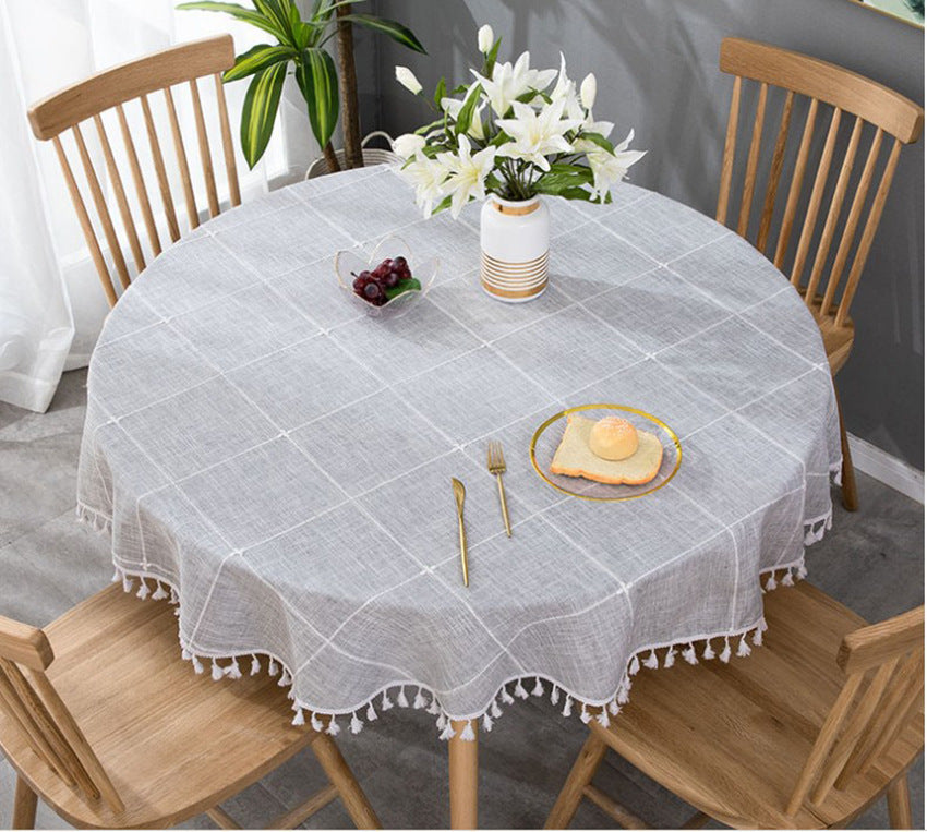 Round Luxury Tablecloth -Linen with Orginal Cotton Table Cover for Indoor & Outdoor, Heavy Weight Tabletop Artificial linens Decoration, Heavy Weight Elegant 55” Diameter Table Covers