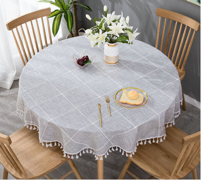 Round Luxury Tablecloth -Linen with Orginal Cotton Table Cover for Indoor & Outdoor, Heavy Weight Tabletop Artificial linens Decoration, Heavy Weight Elegant 55” Diameter Table Covers