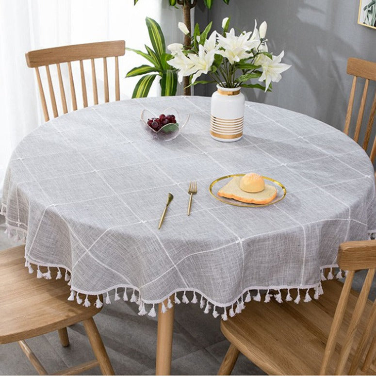 Round Luxury Tablecloth -Linen with Orginal Cotton Table Cover for Indoor & Outdoor, Heavy Weight Tabletop Artificial linens Decoration, Heavy Weight Elegant 55” Diameter Table Covers