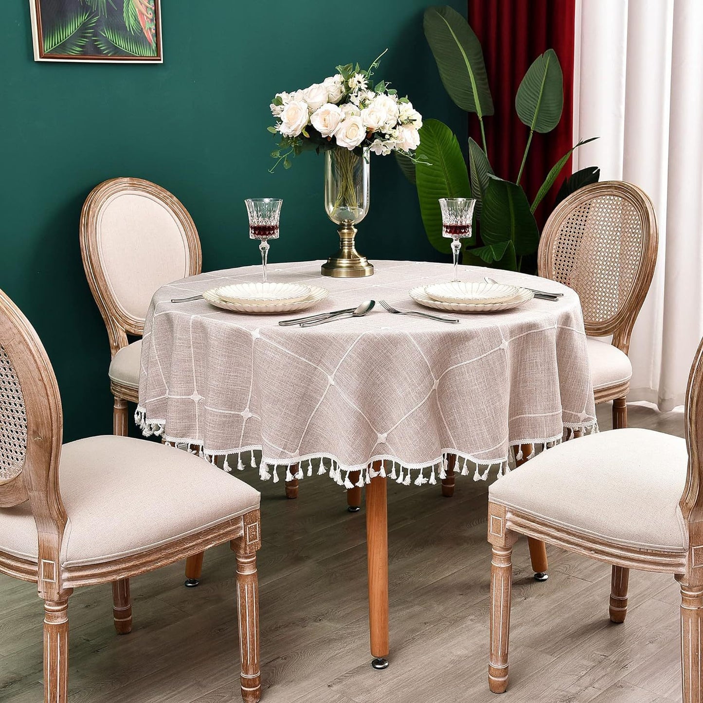 Round Luxury Tablecloth -Linen with Orginal Cotton Table Cover for Indoor & Outdoor, Heavy Weight Tabletop Artificial linens Decoration, Heavy Weight Elegant 55” Diameter Table Covers