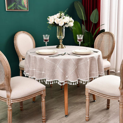 Round Luxury Tablecloth -Linen with Orginal Cotton Table Cover for Indoor & Outdoor, Heavy Weight Tabletop Artificial linens Decoration, Heavy Weight Elegant 55” Diameter Table Covers