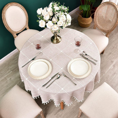 Round Luxury Tablecloth -Linen with Orginal Cotton Table Cover for Indoor & Outdoor, Heavy Weight Tabletop Artificial linens Decoration, Heavy Weight Elegant 55” Diameter Table Covers