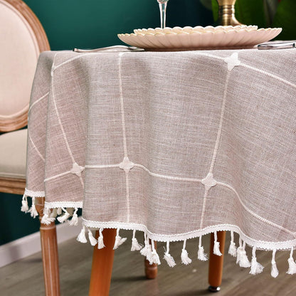 Round Luxury Tablecloth -Linen with Orginal Cotton Table Cover for Indoor & Outdoor, Heavy Weight Tabletop Artificial linens Decoration, Heavy Weight Elegant 55” Diameter Table Covers