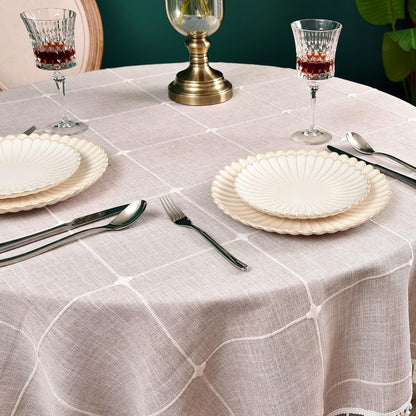 Round Luxury Tablecloth -Linen with Orginal Cotton Table Cover for Indoor & Outdoor, Heavy Weight Tabletop Artificial linens Decoration, Heavy Weight Elegant 55” Diameter Table Covers