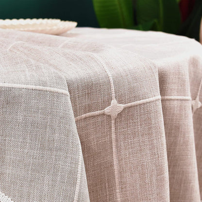 Round Luxury Tablecloth -Linen with Orginal Cotton Table Cover for Indoor & Outdoor, Heavy Weight Tabletop Artificial linens Decoration, Heavy Weight Elegant 55” Diameter Table Covers