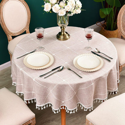 Round Luxury Tablecloth -Linen with Orginal Cotton Table Cover for Indoor & Outdoor, Heavy Weight Tabletop Artificial linens Decoration, Heavy Weight Elegant 55” Diameter Table Covers