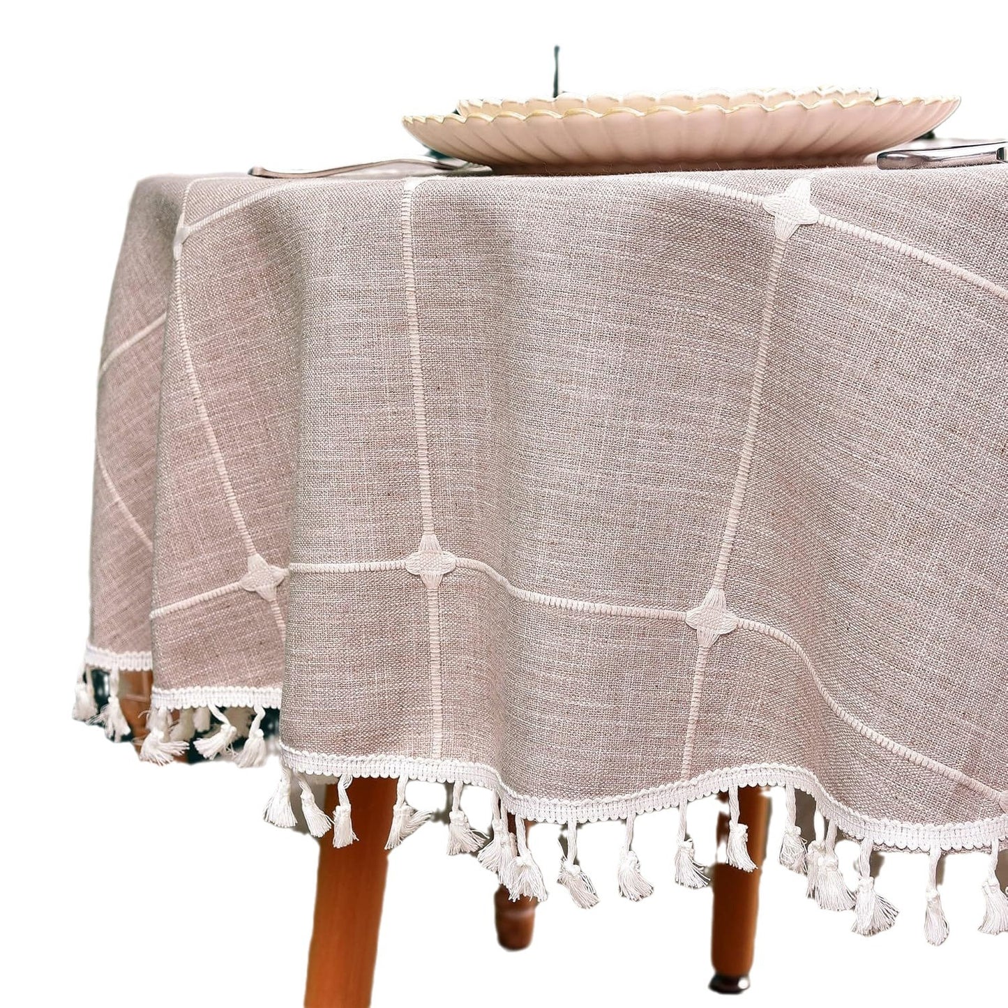 Round Luxury Tablecloth -Linen with Orginal Cotton Table Cover for Indoor & Outdoor, Heavy Weight Tabletop Artificial linens Decoration, Heavy Weight Elegant 55” Diameter Table Covers