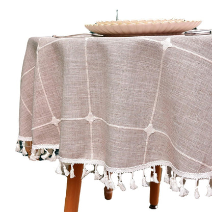 Round Luxury Tablecloth -Linen with Orginal Cotton Table Cover for Indoor & Outdoor, Heavy Weight Tabletop Artificial linens Decoration, Heavy Weight Elegant 55” Diameter Table Covers